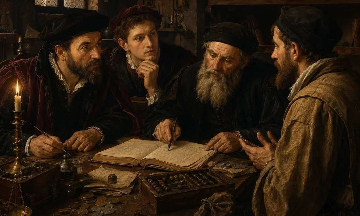 Renaissance merchants review ledgers and customer evidence