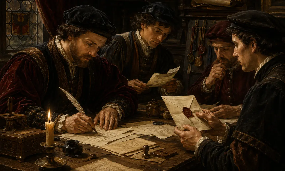 Renaissance scribes prepare and review correspondence